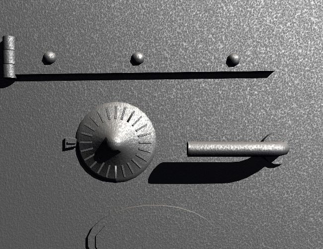Close-up of a safe metallic lock mechanism on a textured surface